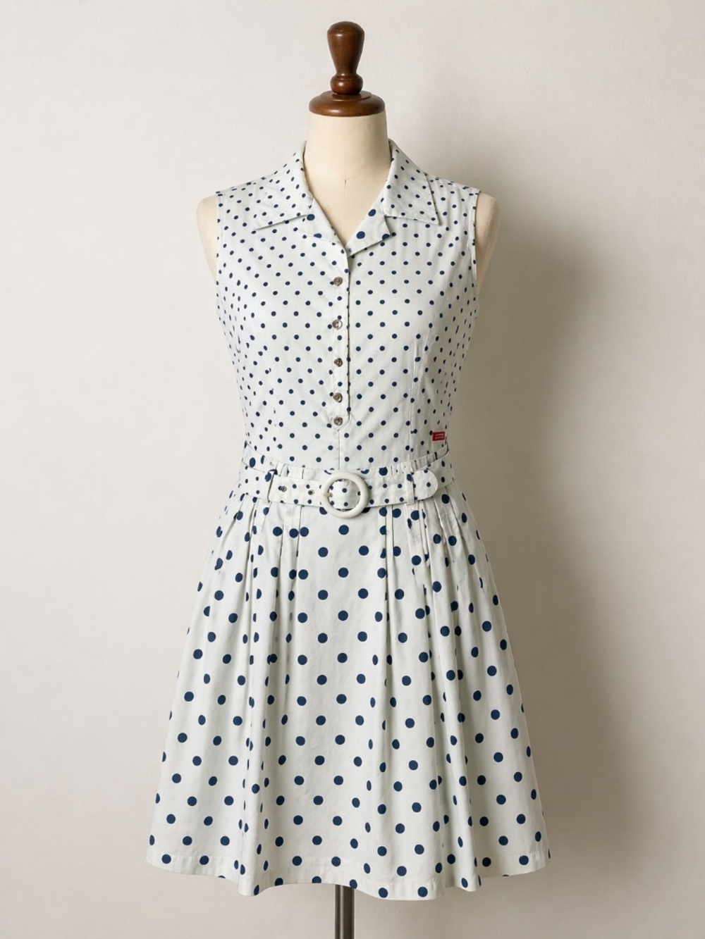 Miss Sixty Polka Dot/ Stripes Cotton Belted Dress – Sleeveless Italy size L-M
